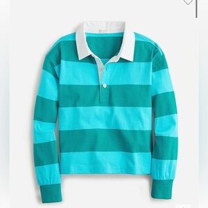 NWT J. Crew Crewcuts girls rugby stripe collared top, blue and teal, XL (12-14)